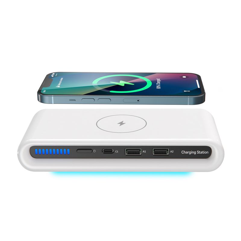 Chargeur sans fil multiport, veilleuse à charge rapide 2 Typec + 1 USB, adapté pour iPhone, téléphone portable, écouteurs, montre._voghion.com