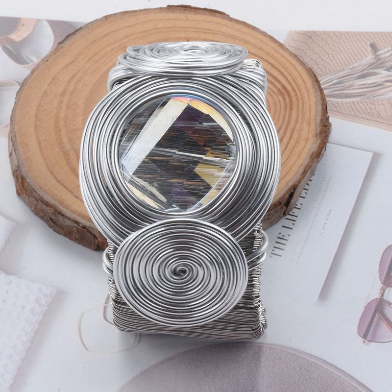 Handmade Wire Wrapped Exaggerated Jewelry For Women Hollow Out Inlaid Diamond Strip Metal Bohemian Style Bracelet_voghion.com
