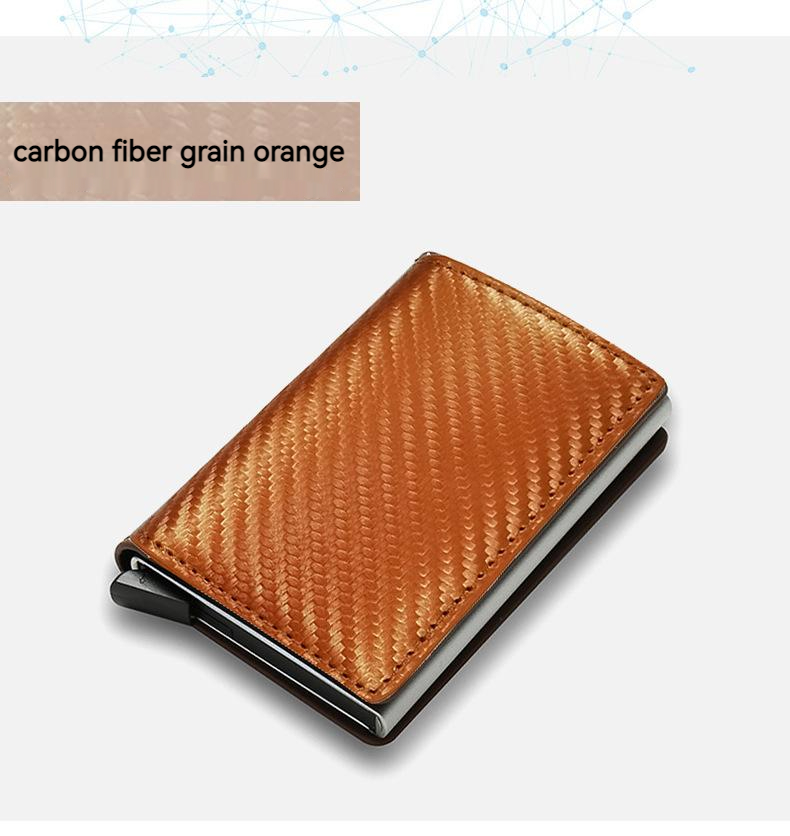 Carbon Fibre Rfid Self Ejecting Card Wallet Men's And Women's Wallet Money Pouch, Vintage Leather Mini Slim Wallet, Aluminium Anti-theft Swipe Wallet_voghion.com