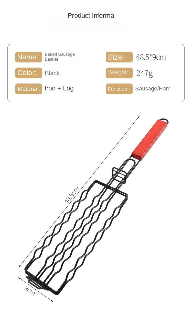Pinzas para barbacoa de salchichas de acero al carbono para acampar al aire libre - Cesta antiadherente para parrilla de salchichas para cocinar y asar a la parrilla fácilmente_voghion.com
