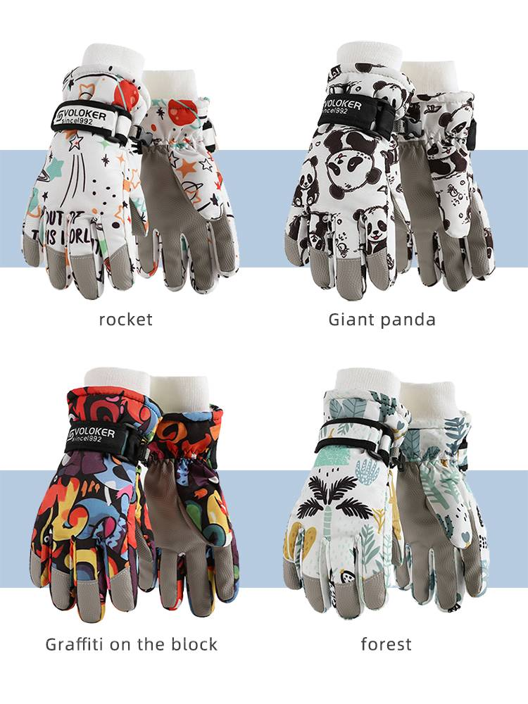 Guanti da sci unisex per bambini, guanti da cartone animato, caldi, più velluto, antifreddo, impermeabili, invernali, per bambini, guanti da ciclismo, dita intere_voghion.com