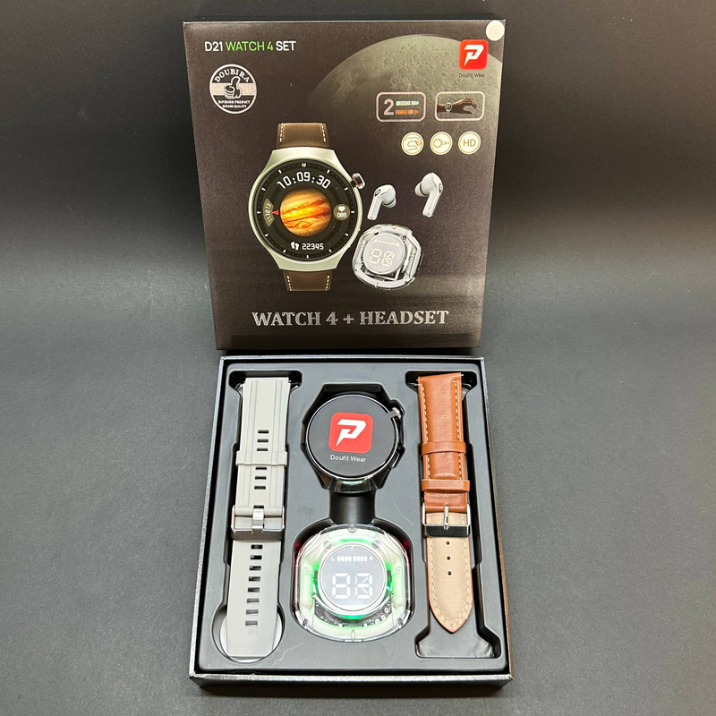 D21 Watch4 Smart Watch With Bluetooth Calling, Dual Strap & Earphone Bundle - Stylish Fitness Tracker For Men And Women_voghion.com