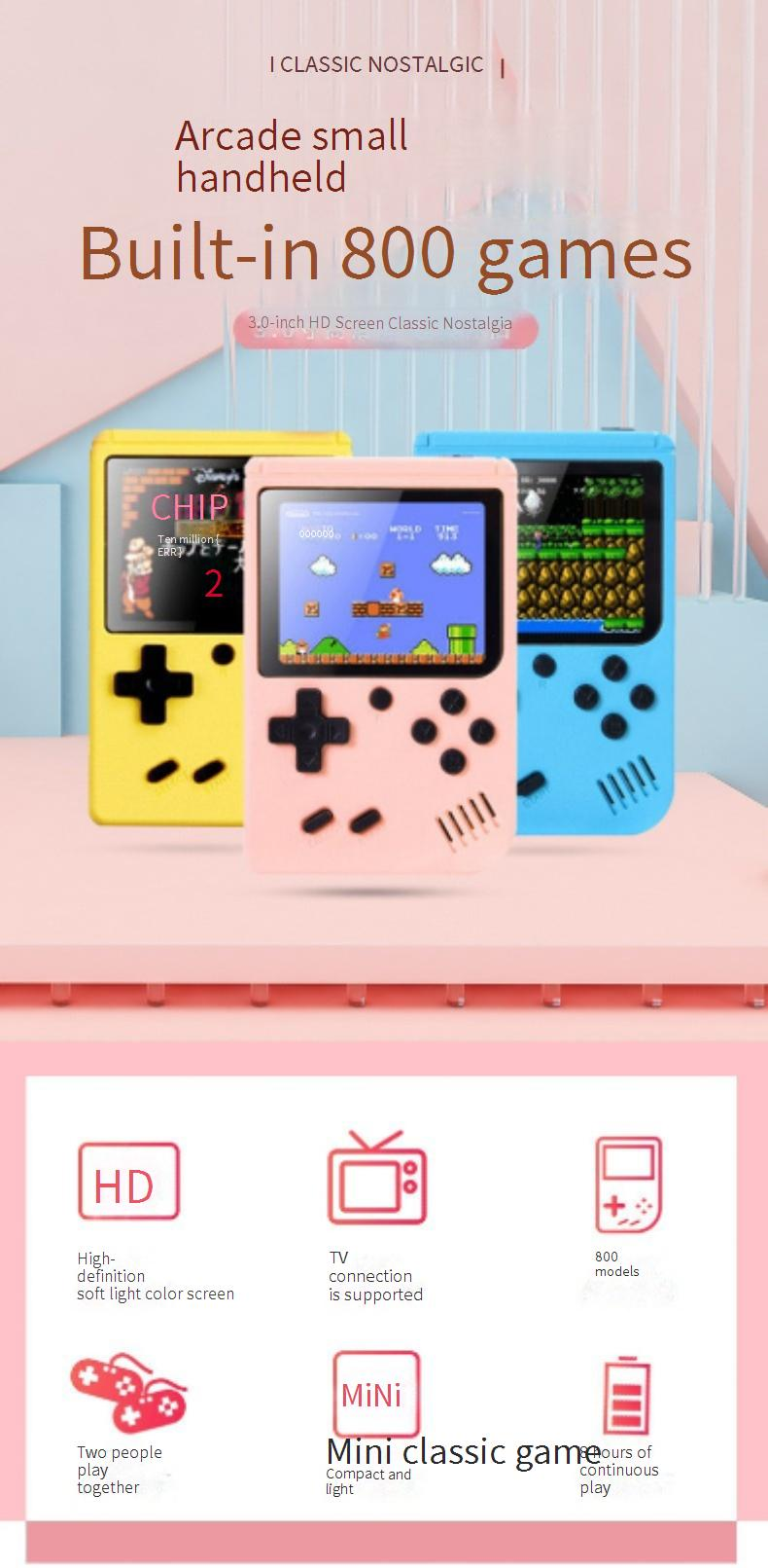Video Game Consoles Macaron 800 In 1 500 In 1 SUP Handheld Retro Game Console Nostalgic Student Couple Doubles Game Console_voghion.com