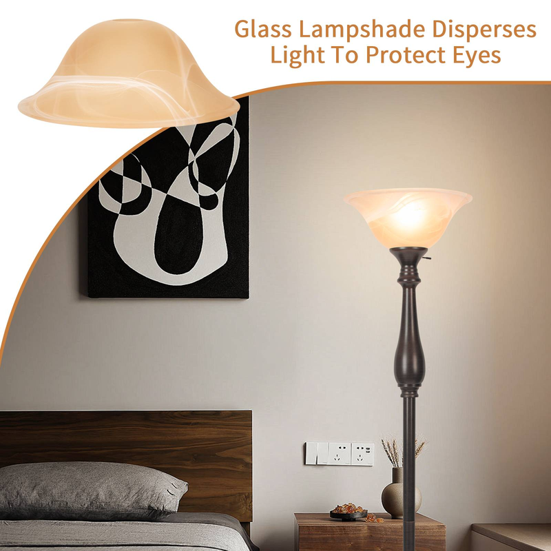 Glass Lamp Shade Replacement For Floor Lamps, Lamp Shade For Floor Lamp For E26 Socket, Standing Lamp Shade, Glass Bowl Shade, E26 Socket Not Include_voghion.com