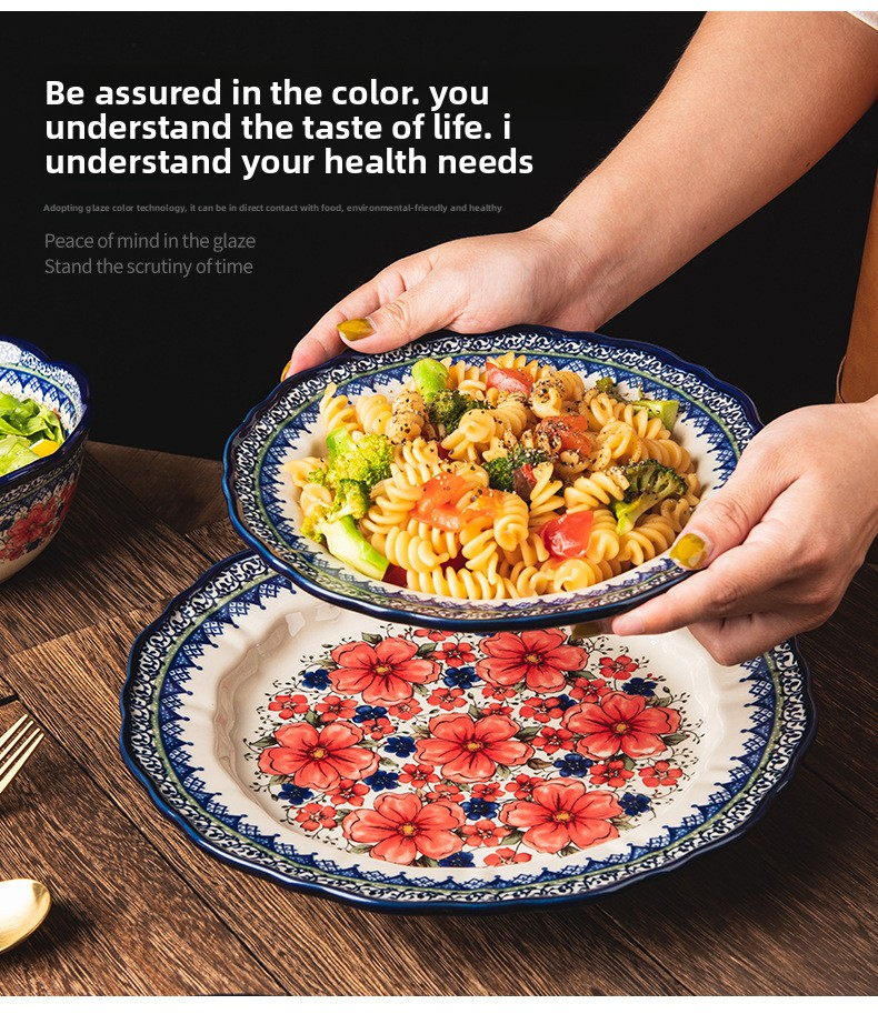 Ceramic Dinnerware Set – 6-Piece Floral Bowls & Plates, Microwave Safe, Ideal For Soup, Salad, Rice (Snow Ink Plum Design)_voghion.com