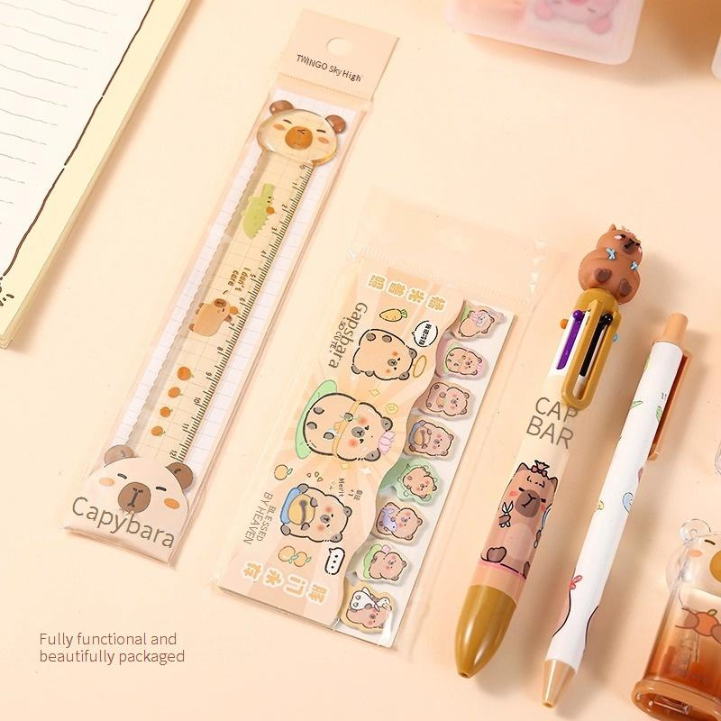 Cute Capybara Stationery Set - 12-Piece Transparent Pencil Case With Stickers & Correction Tape, Fun School Supplies For Students_voghion.com