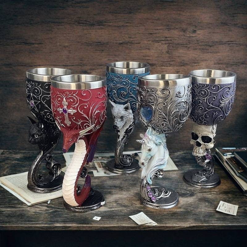 Heißer Verkauf Gothic Rotweinkelch Mythische Persönlichkeit 3D Stil Mittelalterliches Paar Rotweinkelch_voghion.com