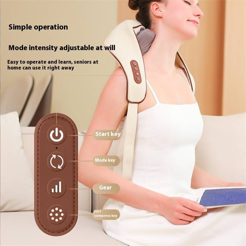 Professionelles Nacken- und Schultermassagegerät mit Wärmetherapie – 6 Massageknoten, 3 Geschwindigkeitsstufen, Infrarot-Entspannung zur Muskelentspannung (über USB wiederaufladbar)_voghion.com