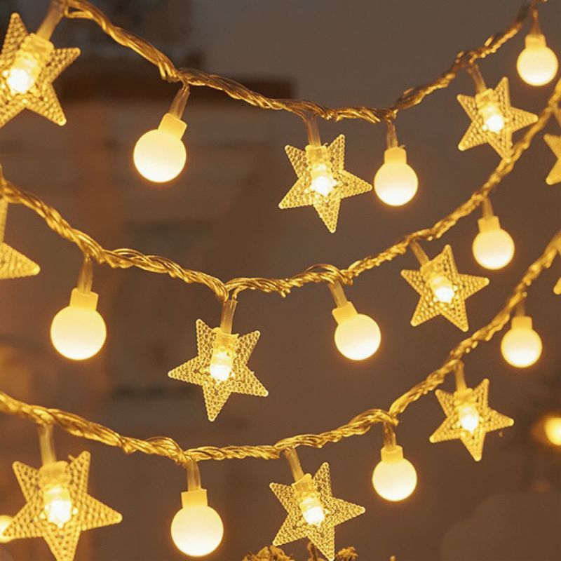 Dekorative Lichterkette für Camping, Innen- und Außenbereich – LED-Lichterkette mit Kristallkugeln, Sternen und Schneeflocken und 8 Beleuchtungsmodi_voghion.com