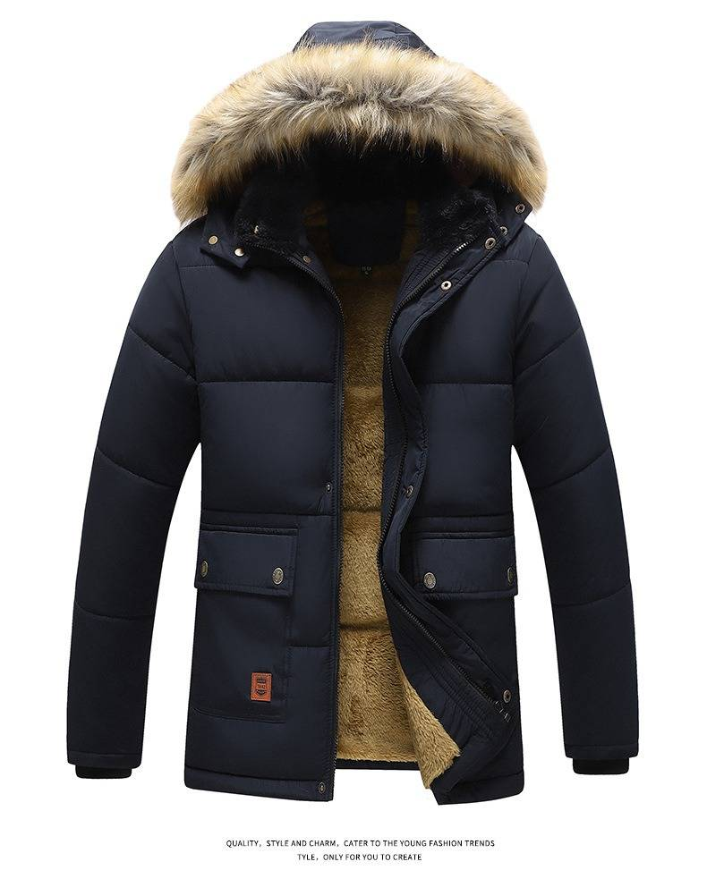Men's Winter Fleece-Lined Hooded Jacket, Warm Cotton Padded Coat For Dad, Loose Fit Plus Size Outerwear For Elderly Gentlemen (Black/Blue/Army Green)_voghion.com