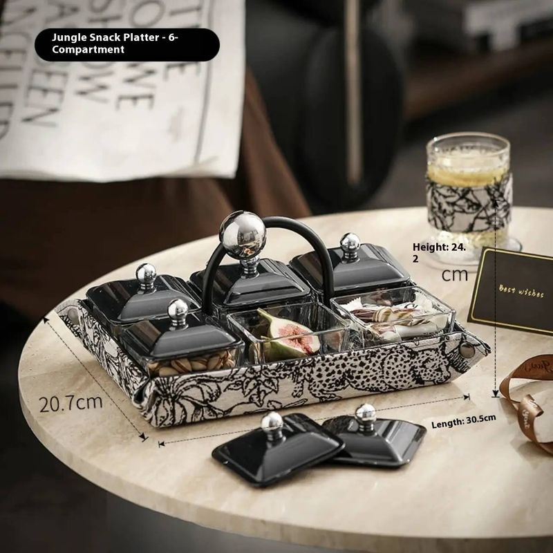 Vassoio moderno in ceramica per snack con scomparti – Elegante piatto da portata a 4 e 6 griglie per frutta, noci e snack per le feste_voghion.com