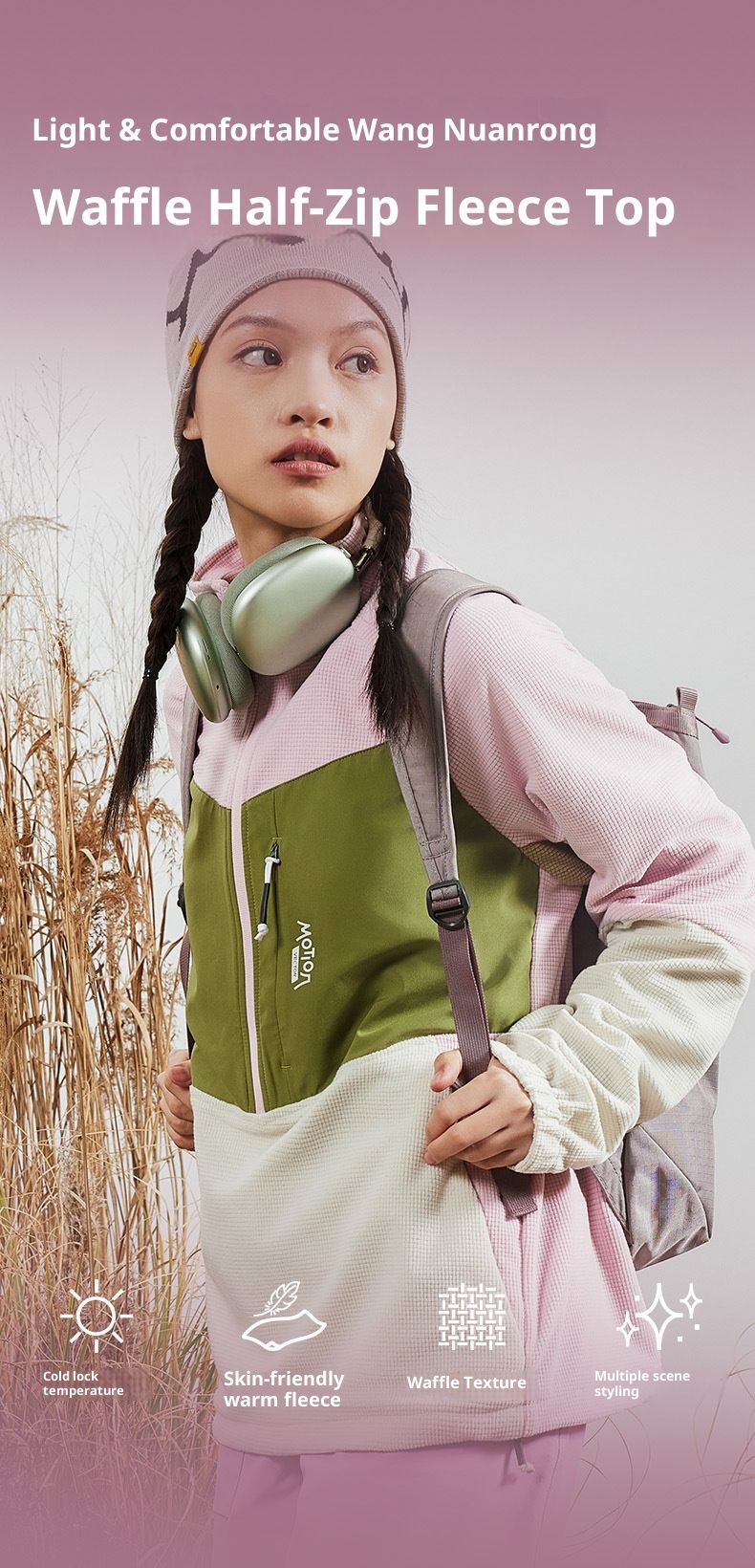 Fleece Mid-Layer Jacket – Lightweight & Warm Pullover For Hiking, Camping & Outdoor Activities (Sage Green, Khaki Grey-Purple, Blush Quartz)_voghion.com