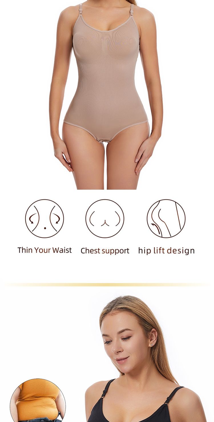 One-Piece Shaping Bodysuit For Women With Front-Closure, Crotchless Design, Butt-Lifting, Shaping Straps, Waist Cincher, Body-Shaping Garment_voghion.com