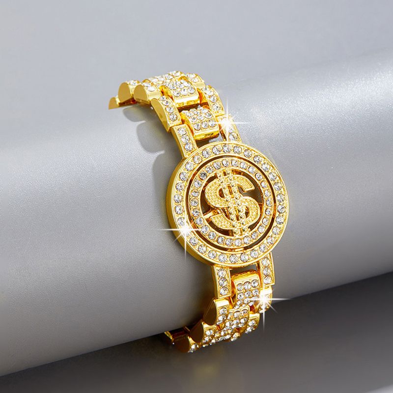 Full Diamond Cuban Chain Bracelet Set Fashion Personality Spiked Alloy Rhinestone Hip Hop Accessories_voghion.com