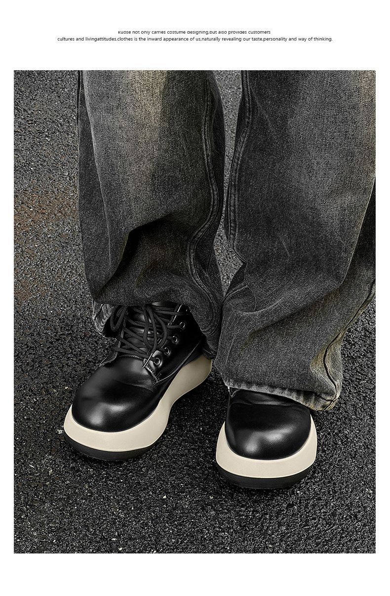 Men's Chunky Derby Boots Retro Motorcycle Style High Top Martin Boots In Yellow/Black/Brown - Fashionable & Comfortable_voghion.com