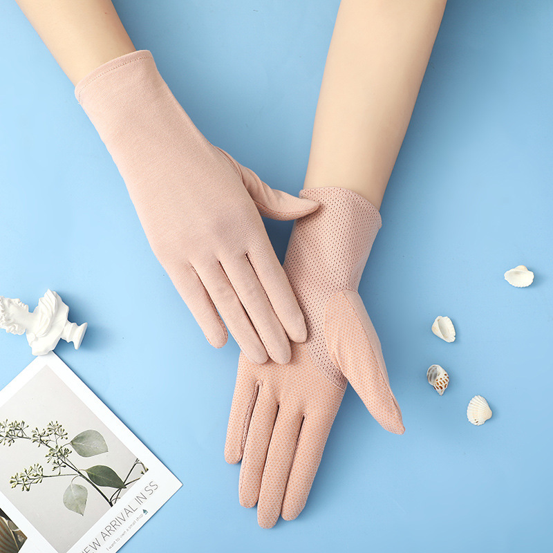 Summer Breathable Sunscreen Cotton Glov, Non-Slip Thin Cycling Driving Touchscreen Women's Solid Color Two-Finger_voghion.com