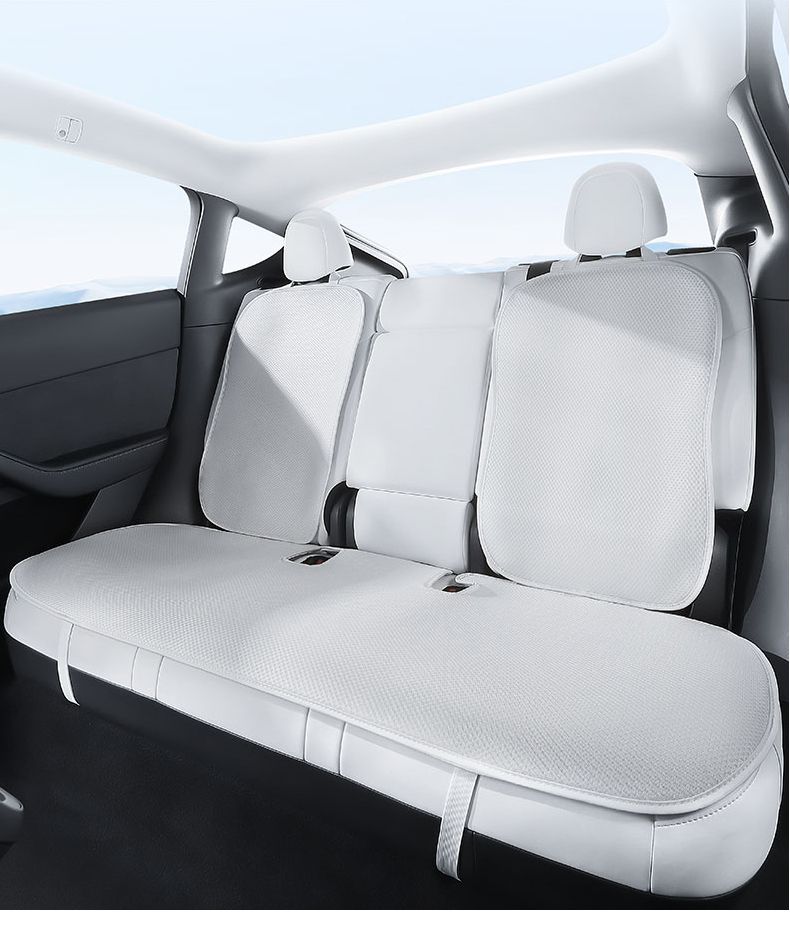 Ice Silk Seat Cover White For Tesla Y Model 3 2025-2018 Ventilation Heat Dissipation Stain Preventi Interior Accessories_voghion.com