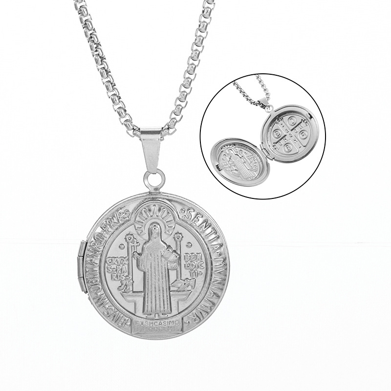 Fashion openable picture frame pendant necklace classic religious Talisman jewelry gift men_voghion.com