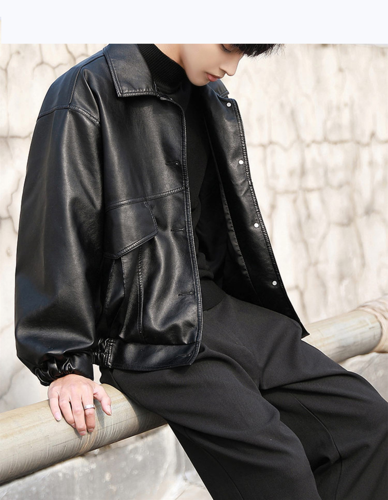 Giacca da pilota in pelle da uomo, giacca in pelle PU alla moda e dalla vestibilità ampia_voghion.com