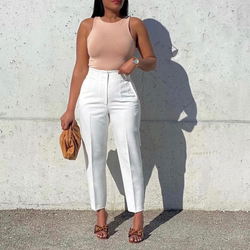 Pantalon de costume pour femmes, grande taille, mode élégante, décontracté, Slim, taille haute, couleur unie_voghion.com