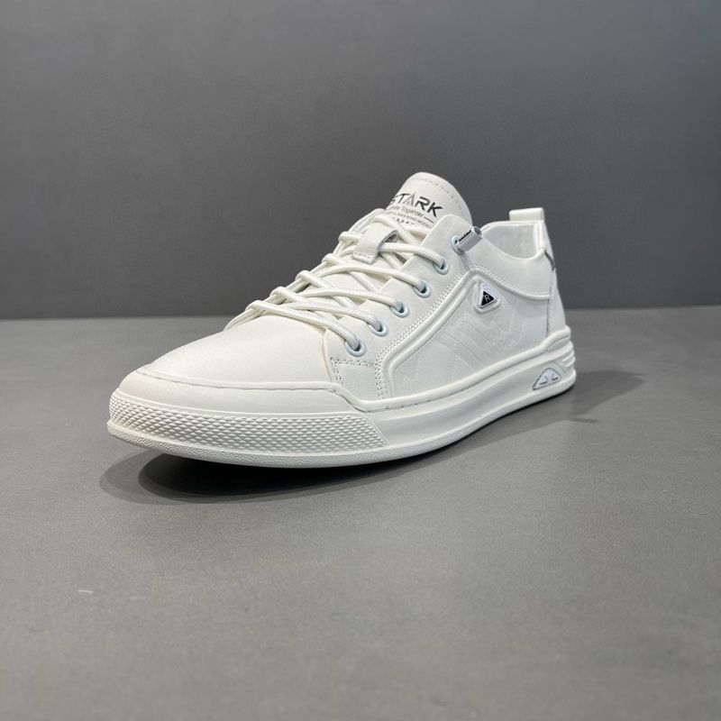 Men's Casual White Genuine Leather Versatile Board Men's Shoes, Trendy One Foot Shoes_voghion.com