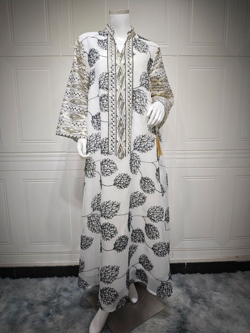 Verve AB423 Muslimische bestickte Pailletten-Abaya in Übergröße für Damen, neuer Stil_voghion.com