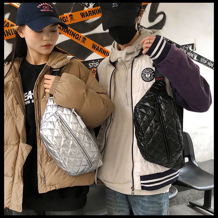 Winter New Women's Waist Bag Large Capacity Cotton Coat Crossbody Bag Fashion Waist Bag Diamond Embroidery Couple Chest Bag_voghion.com