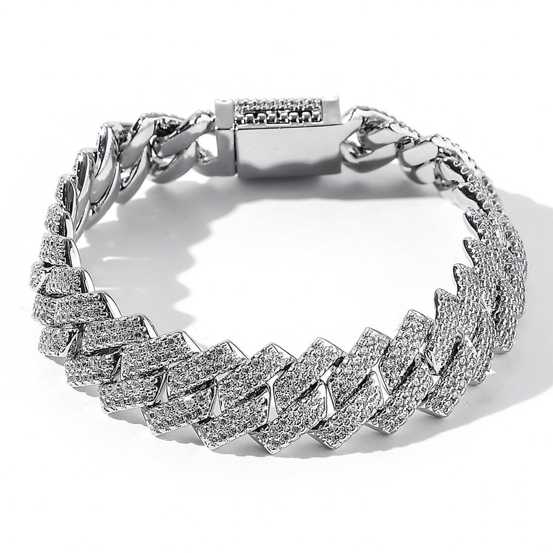 2023 Nueva venta Hip Hop con incrustaciones de agua Diamante Decoración de la mano Barra para hombres Cadena cubana 14 mm Diamante Pulsera de lujo personalizada_voghion.com