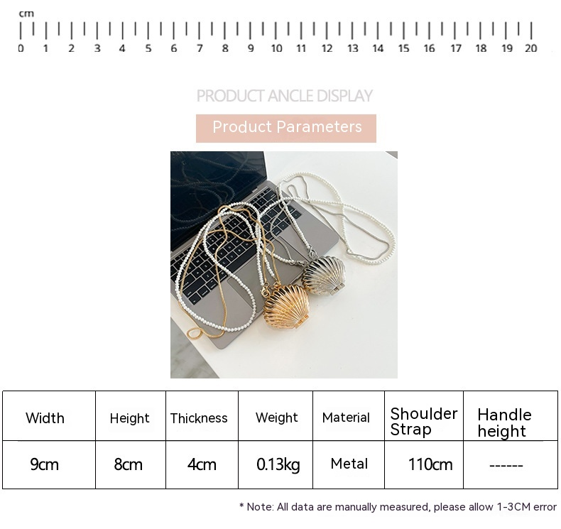 Borsa piccola conchiglia per donna 2024 Nuova moda con catena di perle portatile con una spalla in edizione coreana Accessori Borsa a tracolla con una spalla in metallo_voghion.com