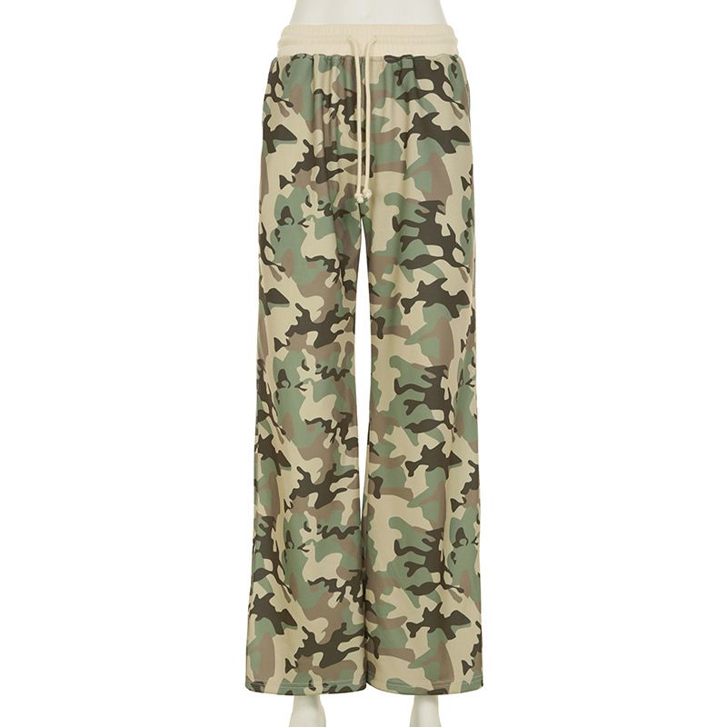 American Street Contrasting Color Waistband Camouflage Special Hooded Sweatshirt Casual Straight Leg Sweatpants_voghion.com