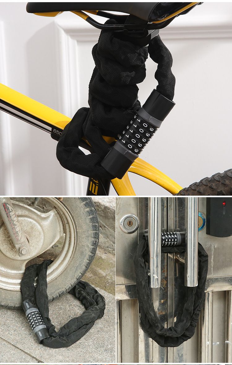 Fiets 5-cijferig anti-diefstal uitgebreid en vetgedrukt elektrisch wachtwoord kettingslot, fietsuitrusting_voghion.com