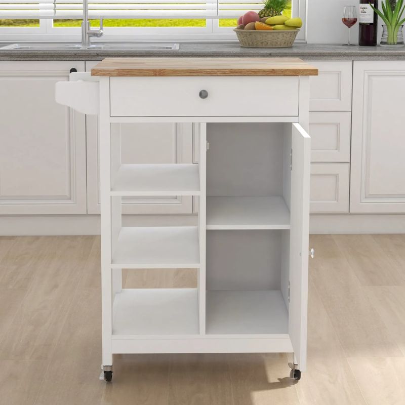 Piano cucina e tavolo carrello in gomma regolabile isola portasciugamani ripiani in legno carrello con cremagliera girevole_voghion.com