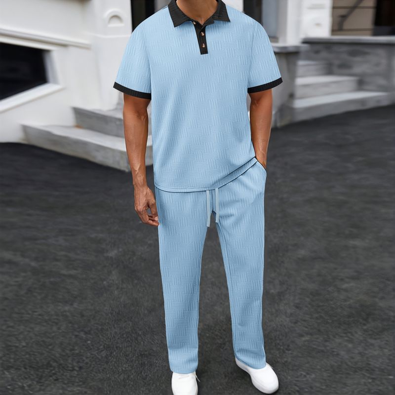 Men's Clothing Jacquard Print Short Sleeve T-Shirt & Pants Lounge Set – Lightweight Summer Casual Outfit For Gym, Travel & Daily Wear ( S-XXXL)_voghion.com