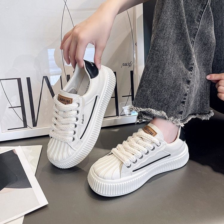 Leather children's 2024 autumn new collection, shell toe board versatile thick soled white shoes, casual sports shoes_voghion.com