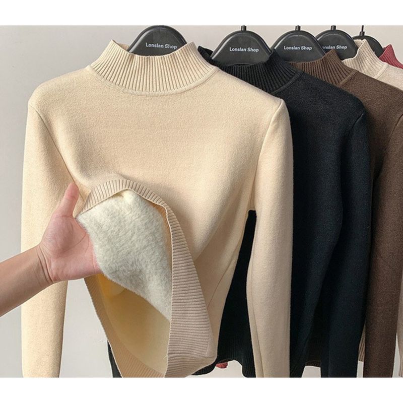 One-piece Fabric Fleece Sweater For Women Winter 2025 New Thickened Half-high Collar Base Layer Trendy_voghion.com