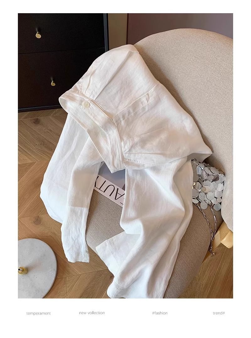 Weite Leinenhose für Damen in Weiß – Hohe Taille, fließende Hose mit geradem Bein für den Sommer, lässig und stylisch_voghion.com