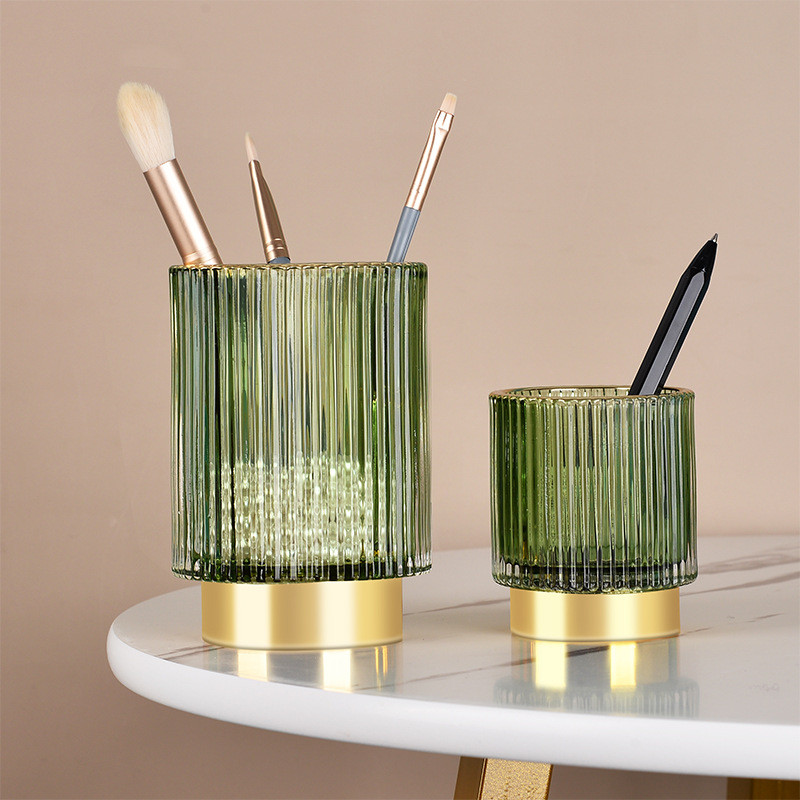 Nordic Licht Luxus Verdickte Glas Make-Up Pinsel Eimer Desktop Büro Stift Halter Westliche Küche Stäbchen Lagerung Box Lagerung Kann Tasse_voghion.com