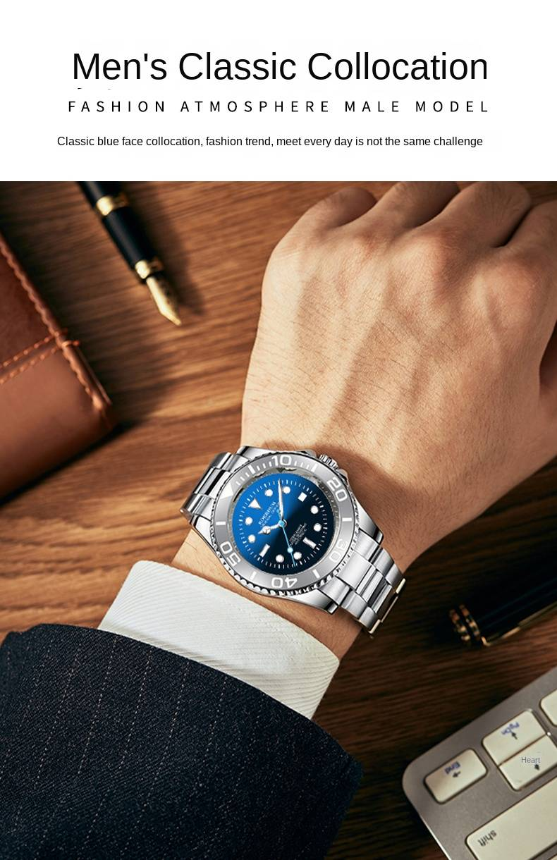 ROERDUM Phantom King Series - Bracciale in acciaio inossidabile, quadrante blu, display luminoso, orologio meccanico da uomo classico ed elegante_voghion.com