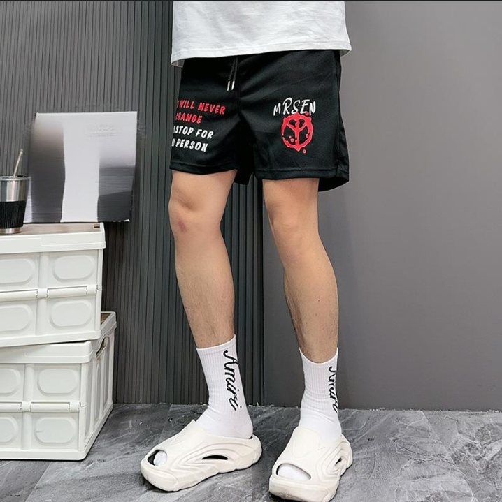 Basketbalshorts Knielange shorts voor jongens Zomer Trendy merk Ins Losse letters High Street Couple Four Points Broek_voghion.com