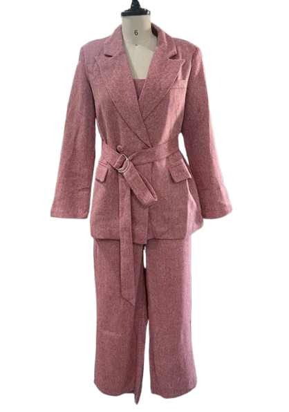 Completo blazer con corsetto su misura: gilet con cintura a vita alta + pantaloni coordinati (3 pezzi, grigio/rosa/beige/kaki, S-L)_voghion.com