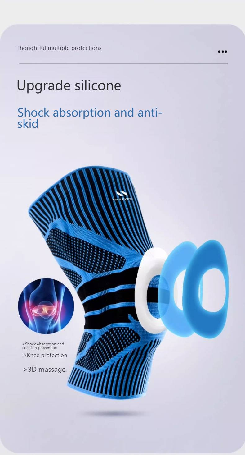 Atmungsaktive Silikon-Kniebandage mit Federunterstützung – Anti-Rutsch-Polsterung für Basketball, Wandern und Radfahren (Männer/Frauen)_voghion.com