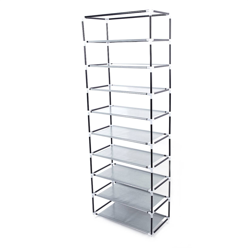 Étagère à chaussures non tissée à 10 niveaux et 9 cubes – Organiseur de rangement compact gris café pour l'entrée, le placard et la chambre_voghion.com