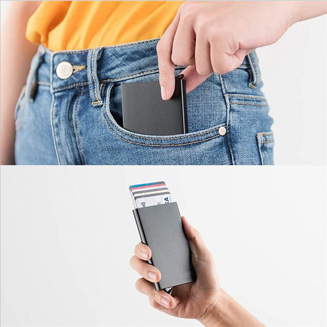Anti-diefstal Creditcardhouder Mannen Slanke Anti Bescherm Reizen ID-kaarthouder Vrouwen Rfid Portemonnee Automatische Metalen Case Porte Carte_voghion.com