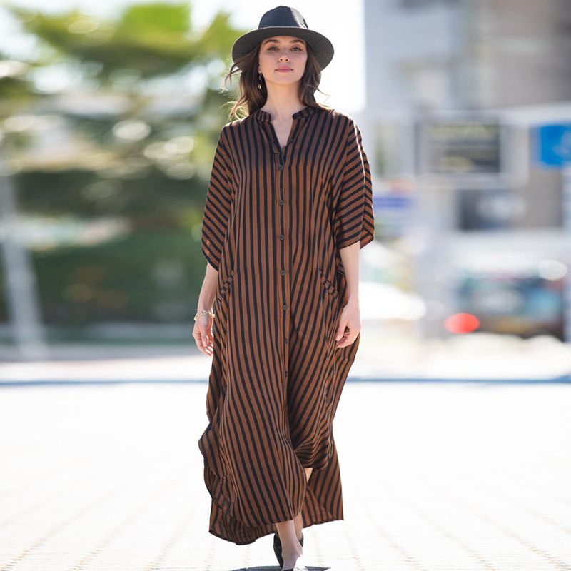 Vestido largo con estampado de leopardo para mujer, túnica playera, protección solar, traje de baño envolvente_voghion.com