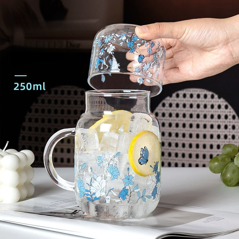 Heat-Resistant Large Capacity Handle Printed Straw Glass High Borosilicate Tea Brewing Pot Fruit Drink Milk Cup_voghion.com