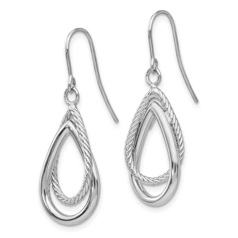 14K White Gold Polished And Textured Teardrop Shepherd Hook Earrings_voghion.com