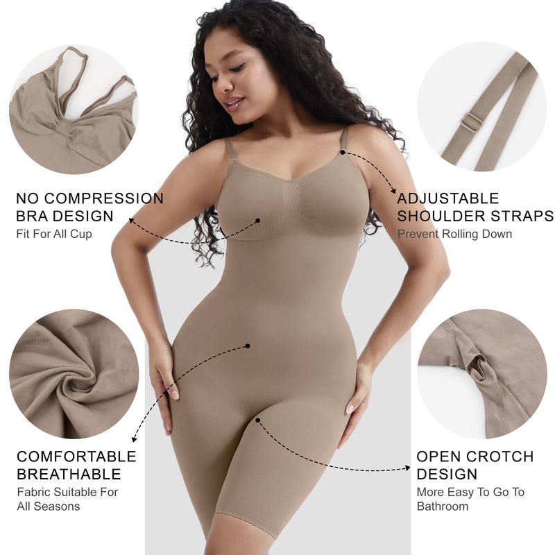 Seamless Shapewear Bodysuit For Women - Tummy Control Slimming Full Body Shaper With Adjustable Straps & High Waist Compression_voghion.com