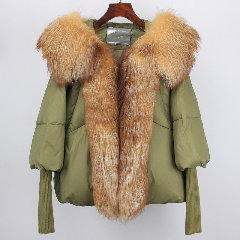 Kurze Pufferjacke für Damen mit 90 % weißen Entendaunen und abnehmbarer Kapuze aus Fuchspelz – stylischer Wintermantel für die N-Mode (201–300 g Füllung, 91–95 % Reinheit)_voghion.com