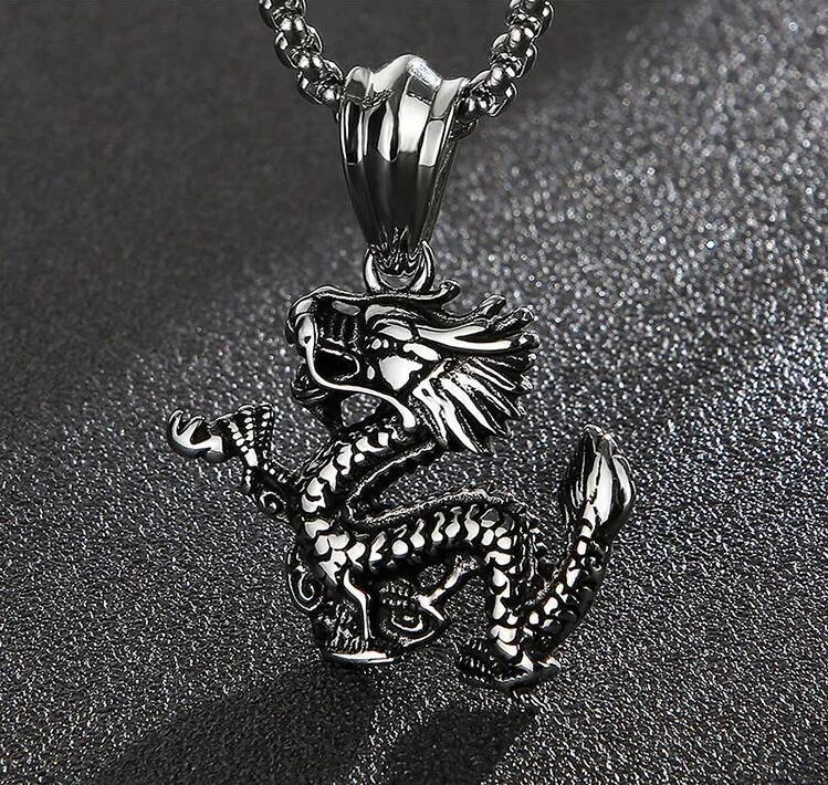 Zodiac Dragon Pendant Stainless Steel Men's Faucet Pendant Punk Fashion Dragon Necklace_voghion.com