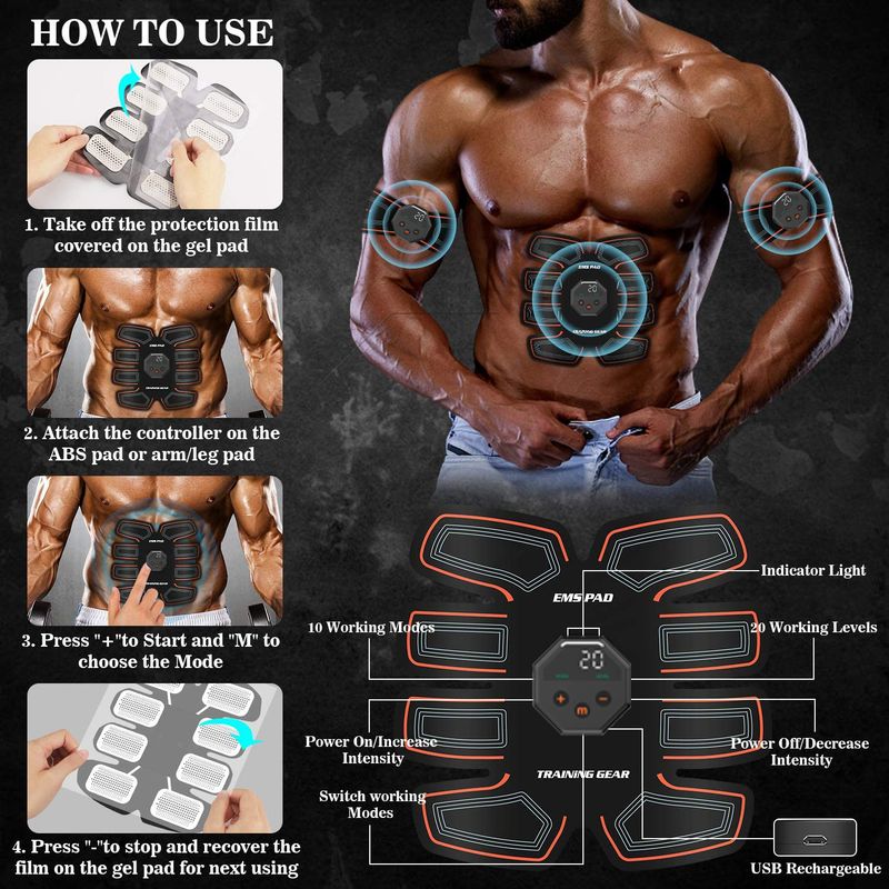 EMS Hydrogel Muscle Three-piece Set Portable Vest Line Trainer Abdominal Fitness Device Home Cervical Acupoint Patch_voghion.com